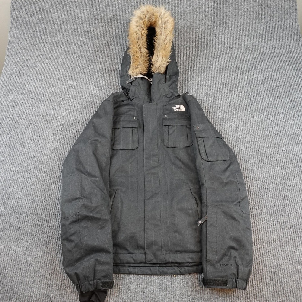 The North Face HyVent Jacket Womens Small Gray Fur Hooded Insulated Ski Parka
